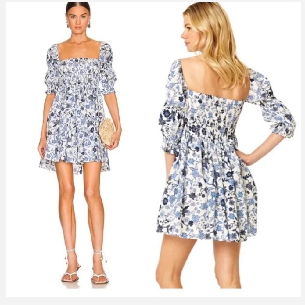 Misa Los Angeles- Floral Blue and White Dress